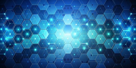 Blue Hexagonal Grid with Glowing Lights, Abstract, Technology, Pattern