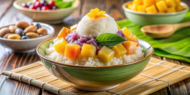 In a chilled bowl, shaved ice and evaporated milk meet a vibrant medley of tropical fruit and sweetened