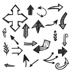 set of arrows, collection of hand drawn arrows in various directions