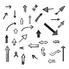 set of arrows, collection of hand drawn arrows in various directions