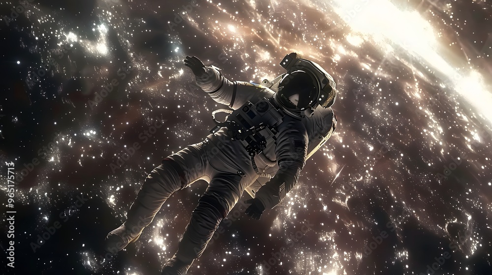 Canvas Prints astronaut floats weightlessly in space, surrounded by a stunning view of stars and galaxies.
