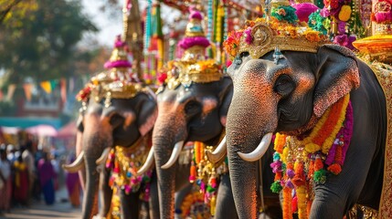 Elephants with Festive Decorations
