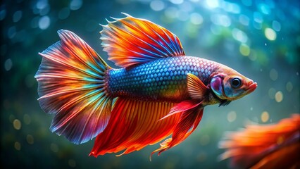 Fototapeta premium In the radiant depths, a radiant fish floats effortlessly, its luminous scales shimmering like an endless array of