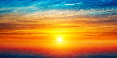 Fiery Sunset Over Cloudscape, Aerial View, Digital Painting, Sunset, Clouds, Sky