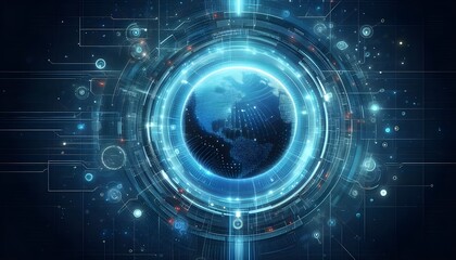Fototapeta premium Creative bright blue tech wallpaper with linear circle. Innovation and technology concept. 3D Rendering.