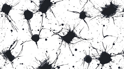 An abstract black ink splatter spreading across transparent background, creating a bold, chaotic visual impact. The high-contrast design evokes a sense of spontaneity and energy.