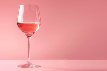 Glass of rose wine on pink background with reflection