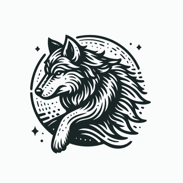 recommend clip art: wolf illustration with engraving style