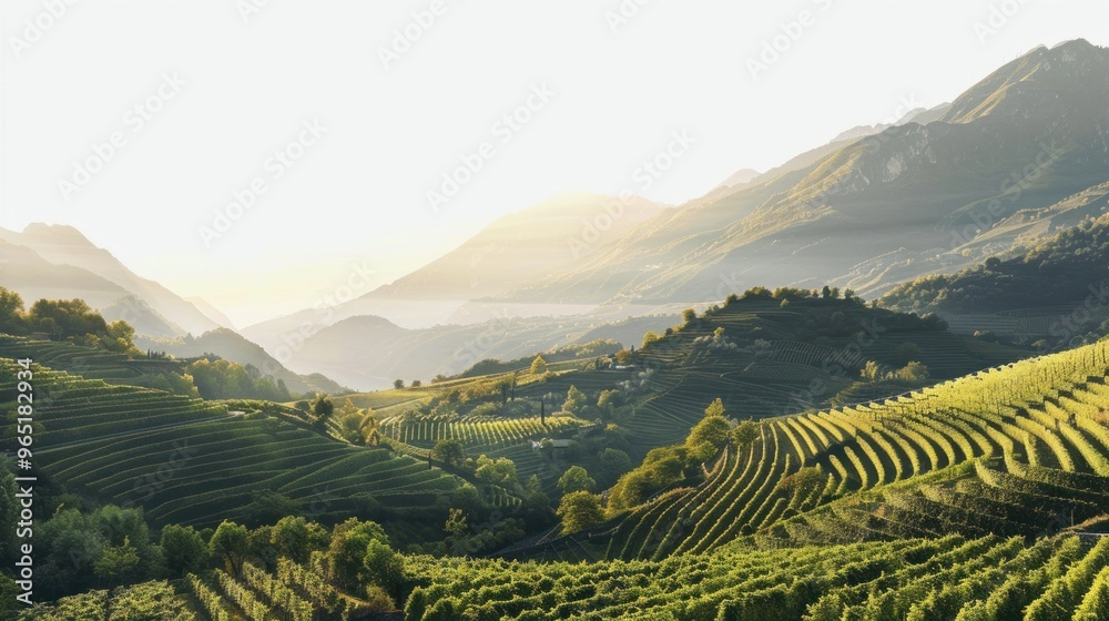 Wall mural Serene terraced hills at sunrise