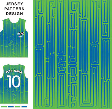 Abstract labirin concept vector jersey pattern template for printing or sublimation sports uniforms football, volleyball, basketball, e-sports, cycling and fishing. Pattern jersey printing.
