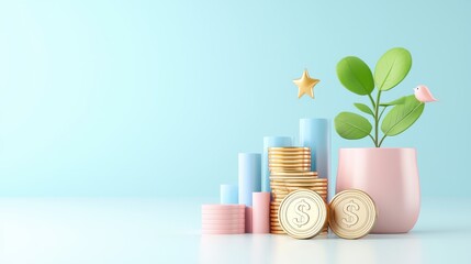 Diversified Wealth Concept in 3D Rendering with Varied Assets Allocation for Financial Portfolio Growth