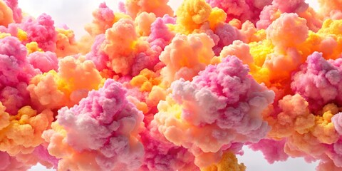 Fototapeta premium A Close-Up View of Pink and Yellow Fluffy Clouds, 3D Rendered, Digital Art, Abstract, Cloud, Pink, Yellow