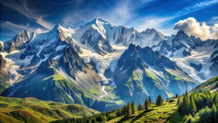 Fototapeta premium View of the majestic Mont Blanc massif in the French Alps , Mont Blanc, massif, mountains, snow-capped, landscape, alpine