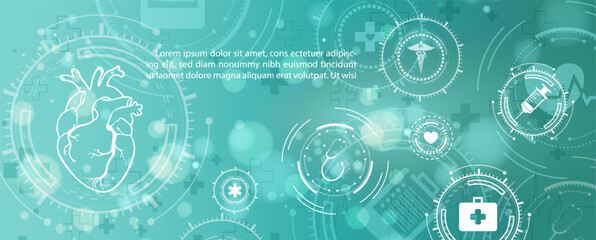 Abstract green and white human heart and medical background. Heart Healthcare technology concept background. Vector illustration