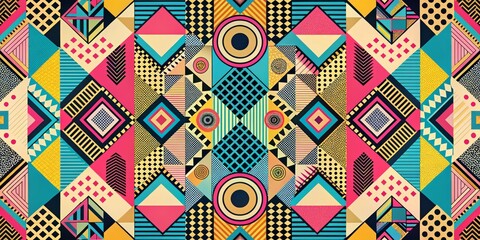 Abstract Geometric Pattern - Colorful Composition, Bright Hues, Triangles and Circles, Geometric Abstract, Art Deco, Pattern Design