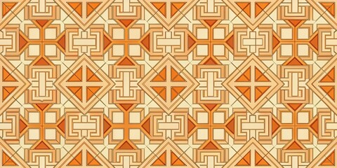 Abstract Geometric Pattern, Orange and Beige Tones, Interlocking Shapes, Digital Art, Geometric, Pattern, Design