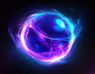 Obraz premium Glowing energy sphere in blue and purple hues emits a mystical and futuristic aura against a dark background