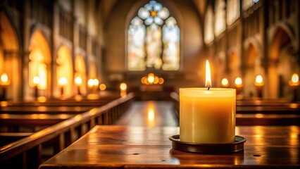 Candle flames casting a warm glow inside a church , religion, spirituality, meditation, faith, worship, sacred, holy