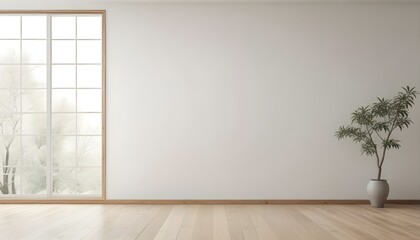 Fototapeta premium Empty room with white walls and wooden floor, minimal and clean interior design.