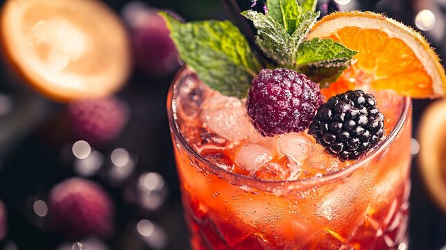 A vibrant cocktail adorned with muddled fruits and unconventional garnishes highlights a surprising innovation in drink crafting.