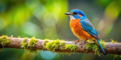 Obraz premium Bird perched on a branch in natural wildlife habitat, Wildlife, Nature, Feathered, Avian, Perched, Vibrant, Colorful