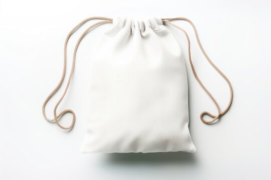 A drawstring bag mockup handbag white white background.