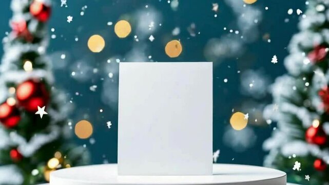 Christmas Card Mockup - Festive Greeting Card Design Template with Snowflakes and Ornaments, holiday-themed greeting card designs

