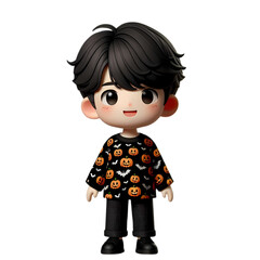 boy in halloween pattern shirt