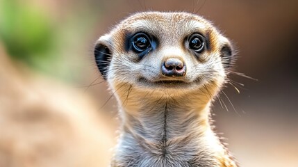 Fototapeta premium A close up of a meerkat looking at the camera, AI