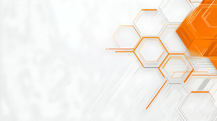 Abstract white and orange geometric background with hexagons.