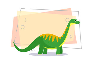 Green and yellow dinosaur illustration. Creature, history, animal. Nature concept. Vector illustration can be used for topics like history, school, kid books