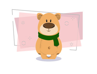 Cute smiling bear wearing green scarf. Winter concept. Vector illustration can be used for topics like winter outfit, celebration, Christmas vacation