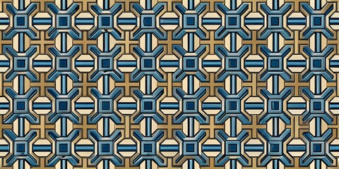 Fototapeta premium Geometric Abstract Pattern with Blue and Gold Hues, Geometric Pattern, Abstract Background, 3D Rendering, Digital Art