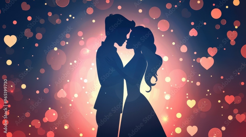 Canvas Prints A romantic silhouette of a couple kissing, illuminated by festive lights, captures the essence of love during the holidays.