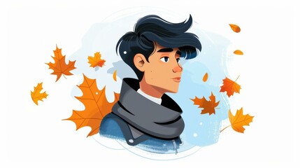 Capture the essence of autumn with a trendy haircut illustration, highlighting vibrant colors and stylish shapes.