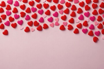 valentine's day pink background with red hearts shape