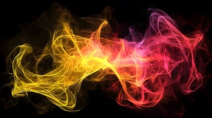Obraz premium Abstract Swirling Yellow and Pink Smoke on Black Background