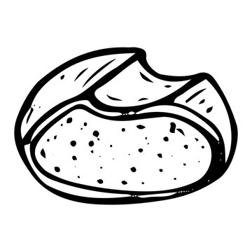 recommend clip art: Piece of bread hand drawn doodle. Baked bun. Bakery. Loaf. Baguette. Wheat dough pie. Sweet food. Cut off slice. Homemade pastry. Sugar biscuit dessert. Vector sketch line art illustration.