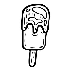 Ice cream popsicle hand drawn doodle. Summer cold dessert on a stick. Fruit ice lolly. Street dairy food. Sweet snack. Culinary product. Vector sketch line art illustration.
