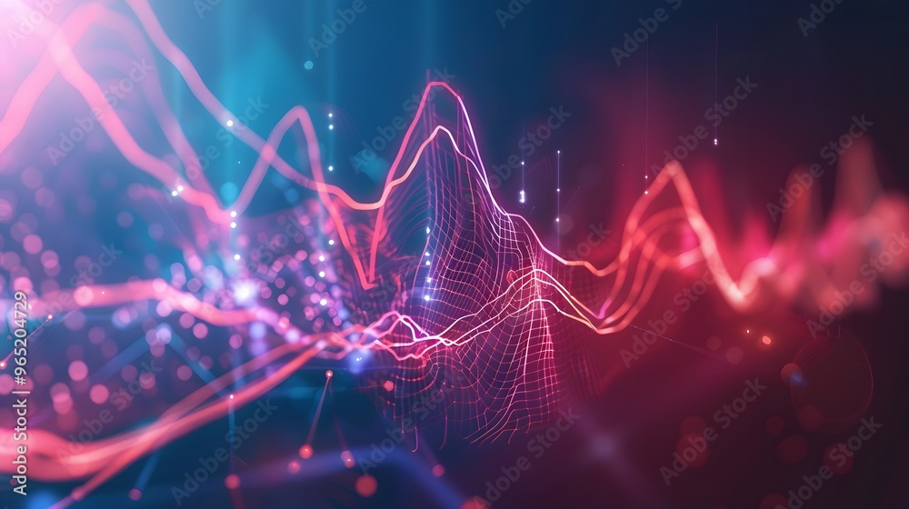 Poster abstract digital network with glowing lines and dots in a futuristic style.