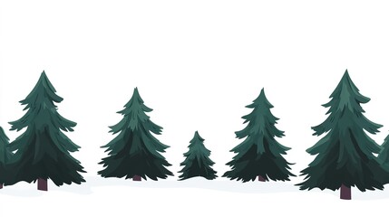 Snow-covered forest silhouette vector art on a white background. This minimalist illustration captures the serene beauty of a winter woodland scene with simple, elegant lines and shapes.
