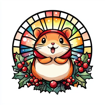 recommend clip art: Kawaii Gerbil Face Christmas Watercolor Stained Glass Clipart - Cute Holiday Art