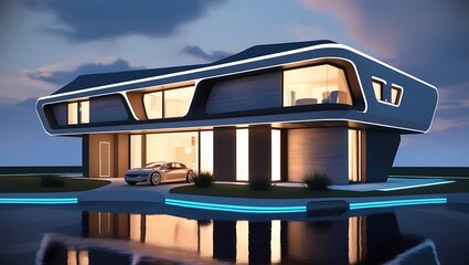 Fototapeta premium Modern luxury house model, Concept of buying a house, creation of family, Space for copy