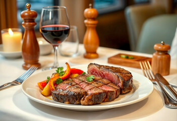 Gourmet Steak Dinner with Wine