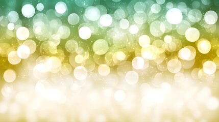 Obraz premium Abstract Green Gold Bokeh Background with Blurred Lights and Glitter