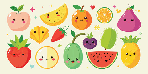 Fototapeta premium set of cute fruits kawaii characters