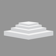 Empty white round podium, modern pedestal and platform, stand stage, cylinder, round empty stages and podium stairs 3d template for product presentation, awards. Isolated on gray background. EPS 10