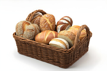A 3D bakery basket filled with assorted bread, representing a variety of fresh bakery products