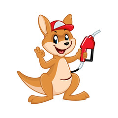 Kangaroo mascot holding a gas pump nozzle, suitable for gas station logos or mascot designs.