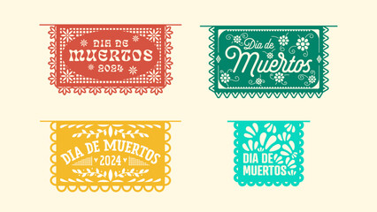 Day of the dead, dia de muertos, perforated paper, papel picado, illustration set